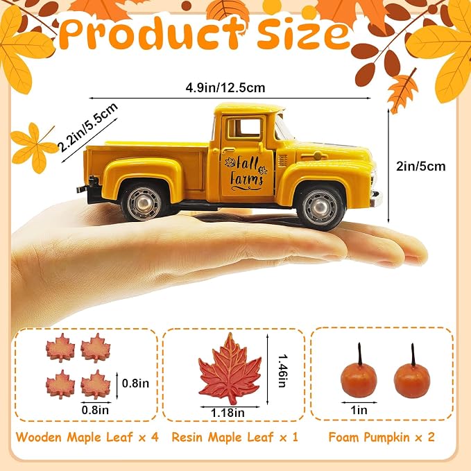4.9″ Mini Fall Vintage Metal Pumpkin Truck Decor - Image 3