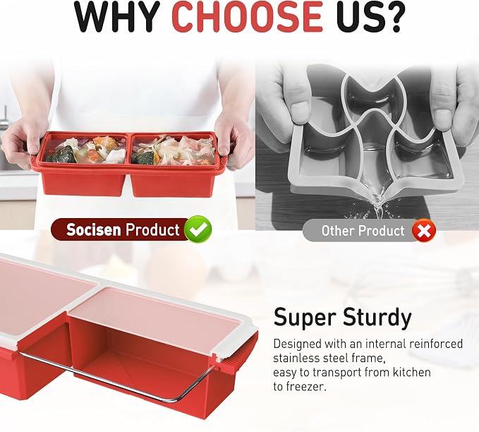 Silicone Freezer Tray with Lid Soup Freezer Container Molds with Steel - Image 4