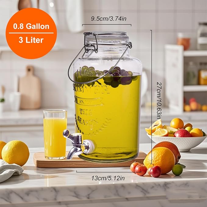 Glass Beverage Dispenser with Airtight Lid and Handle, 0.8 Gallon Drink - Image 3