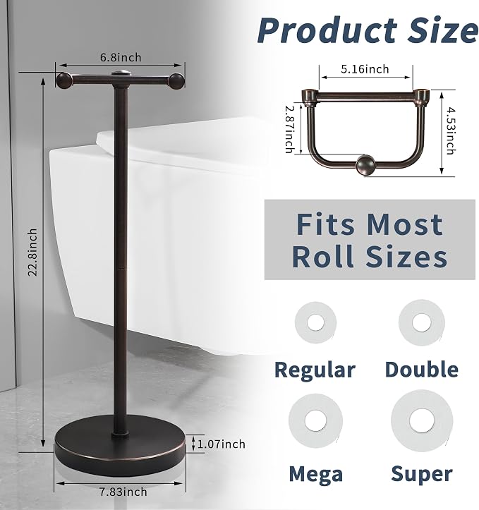 RARXTR Toilet Paper Holder Stand, Post Pivoting Design Free Standing Toilet - Image 6
