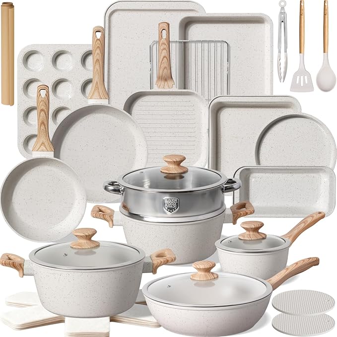 Kikcoin Pots and Pans Set Non Stick 31 Piece Kitchen Nonstick Cooking Cookware by Kikcoin