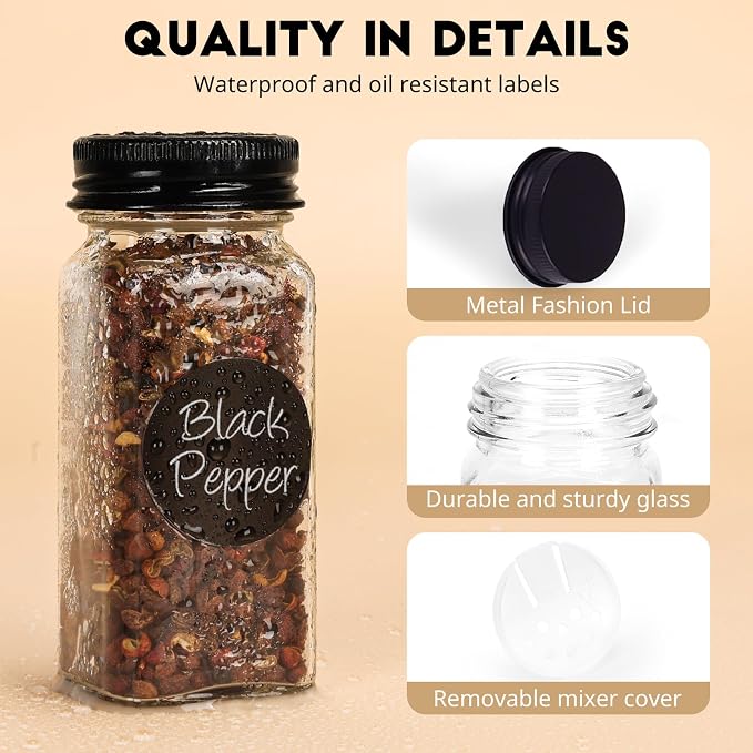 12Pcs Spice Jars with Label, 4oz Empty Square Seasoning Containers, Spice Jars - Image 3