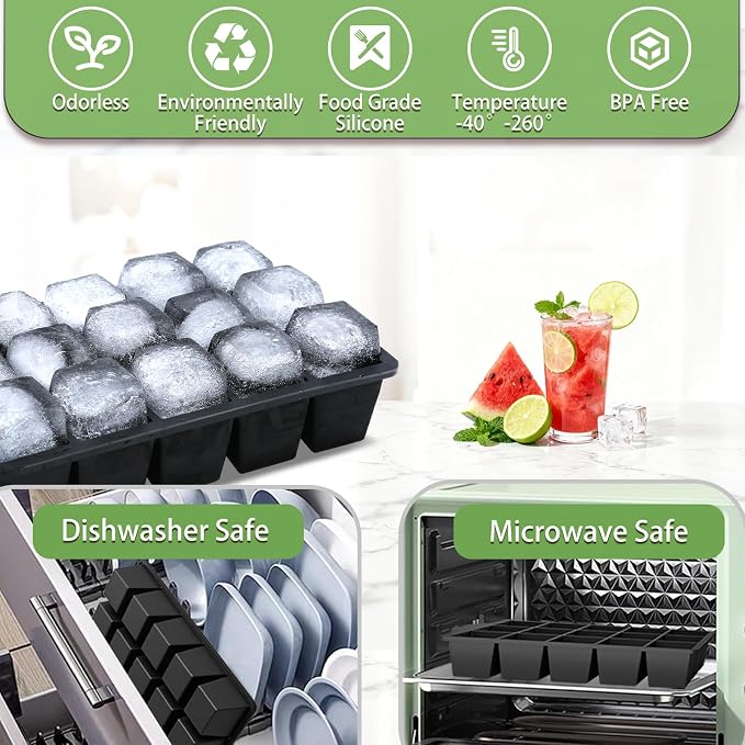 Ice Cube Trays for Freezer, 2 Pack Easy Release Slicone Ice Cube Tray - Image 5