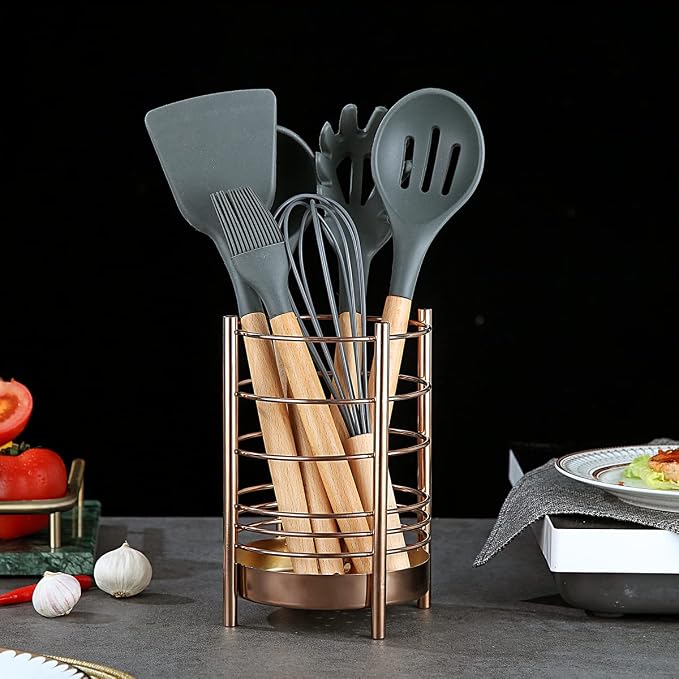 Copper Kitchen Utensil Holder for Kitchen Counter, Stainless Steel Utensil - Image 4