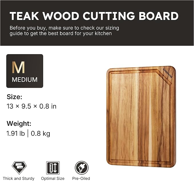 13'' Teak Wood Cutting Board for Kitchen Non Slip Over Sink Charcuterie Board - Image 2