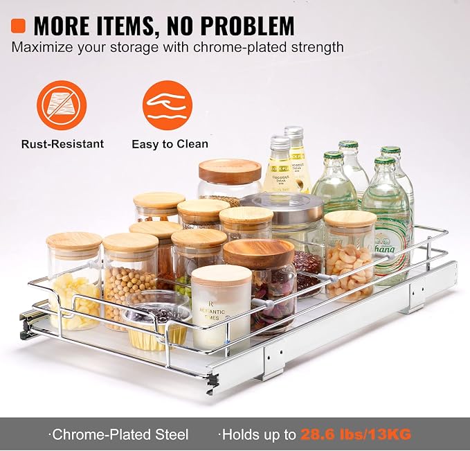 VEVOR 12.5"Wx21"Dx3.5"H Pull Out Cabinet Organizer, Heavy Duty Slide Out Pantry - Image 4