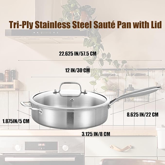 LOLYKITCH 6 QT Tri-Ply Stainless Steel Sauté Pan - Image 6