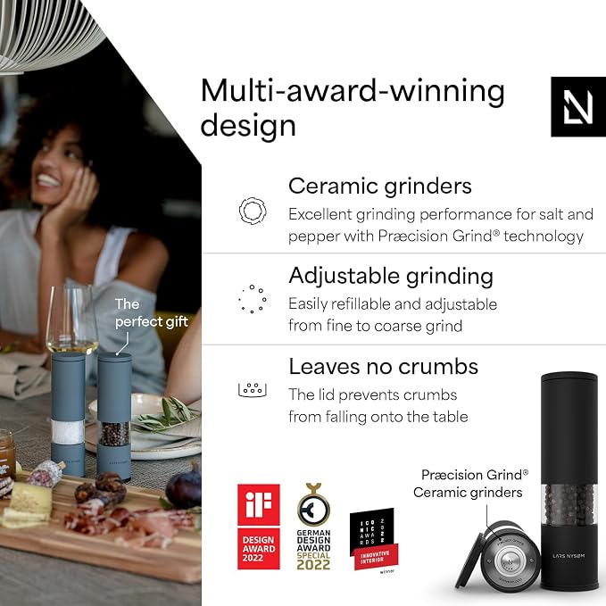 LARS NYSØM Salt and Pepper Grinder Set Manual, Stainless Steel Salt and Pepper - Image 2