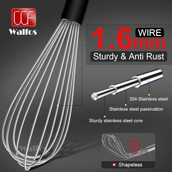 Stainless Steel Whisk Set with 7"+5" Mini whisks, Walfos Heavy Duty Whisks - Image 9