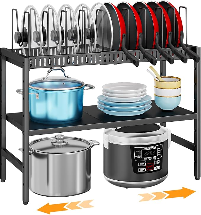 2-Tier Pots and Pans Organizer Under Cabinet, Expandable Pots Lid Organizers by Cottage+Charm