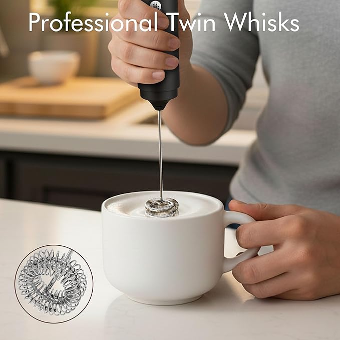 Rechargeable Milk Frother Handheld, 2-IN-1 Dual Spring Whisk Electric Frother - Image 3