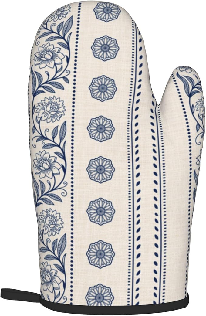Boho Oven Mitts Set – Vintage Floral Pot Holders Kitchen Gloves - Image 8