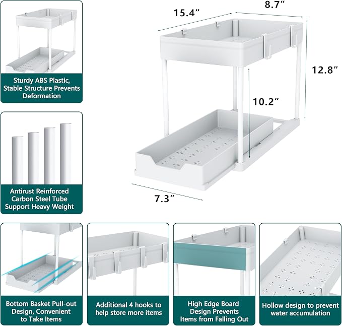 MEAFBIRD 2 Pack Under Sink Organizer, 2 Tier Bathroom Cabinet Organizer - Image 3