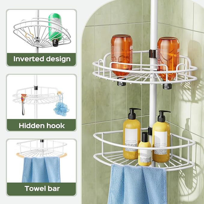 HAMITOR Corner Shower Caddy Tension Pole: Rustproof Bathroom Organizer Shelves - Image 4