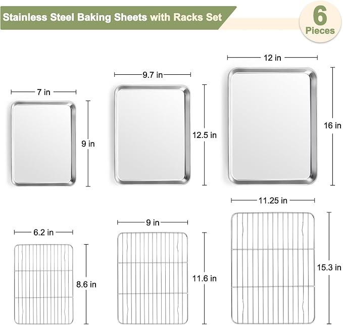 TeamFar Baking Sheet with Rack Set, 16/12.5/9 Inch Stainless Steel Cookie - Image 2