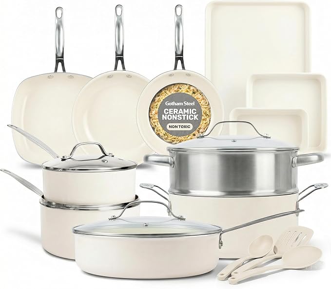 GOTHAM STEEL 20 Pc Ceramic Cookware Set Nonstick, Ceramic Pots and Pans Set Non by GothamSteel