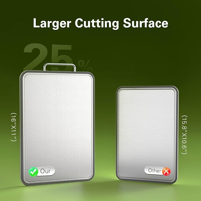 Stainless Steel Cutting Board 16''×11'', Double Sided 304 Steel Cutting Board - Image 6