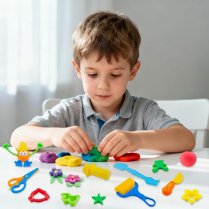 Dough Tools for Kids，40pcs Basic Dough Play Toys Includes Cutters, Rolling Pins - Image 5