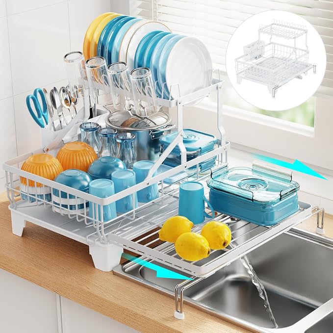 GSlife Large 2 Tier Dish Drying Rack, Expandable Heavy-Duty Dish Rack by GSlife