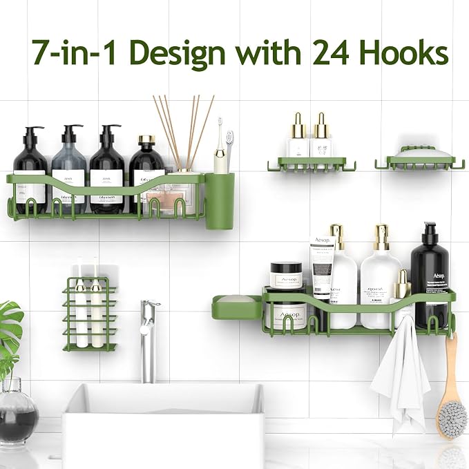 NESOMI Shower Caddy Adhesive Shower Organizer 7-Pack, Rustproof Stainless Steel - Image 4