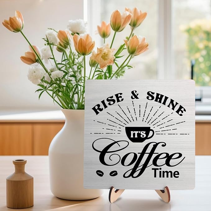 Vintage Coffee Bar Wooden Plaque Desk Sign, Farmhouse Wood Plaque Tabletop Decor - Image 5