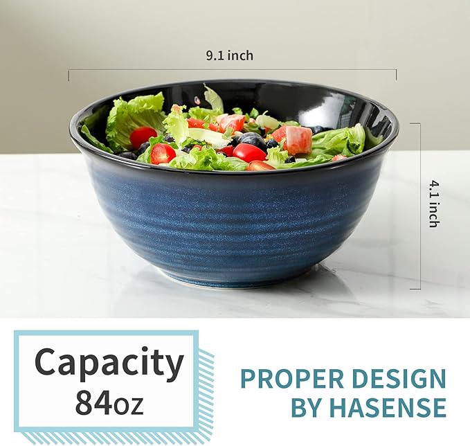 HASENSE Ceramic Serving Bowls, 9 Inch Large Salad Bowls - Image 3