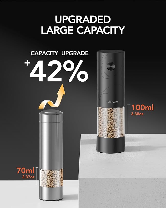 FORLIM Electric Salt and Pepper Grinder Set, USB Rechargeable, Automatic Salt - Image 7