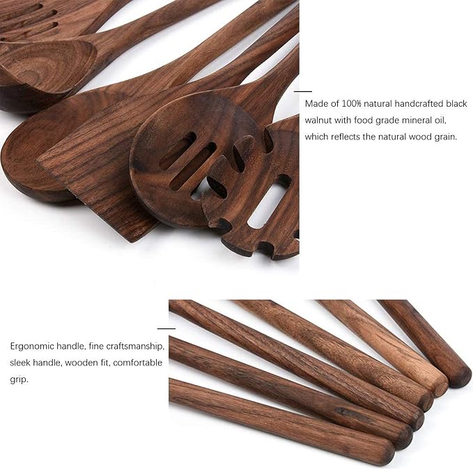 6 PCS Wooden Kitchen Utensils Set, Heat Resistant Non-Stick Cookware - Image 5