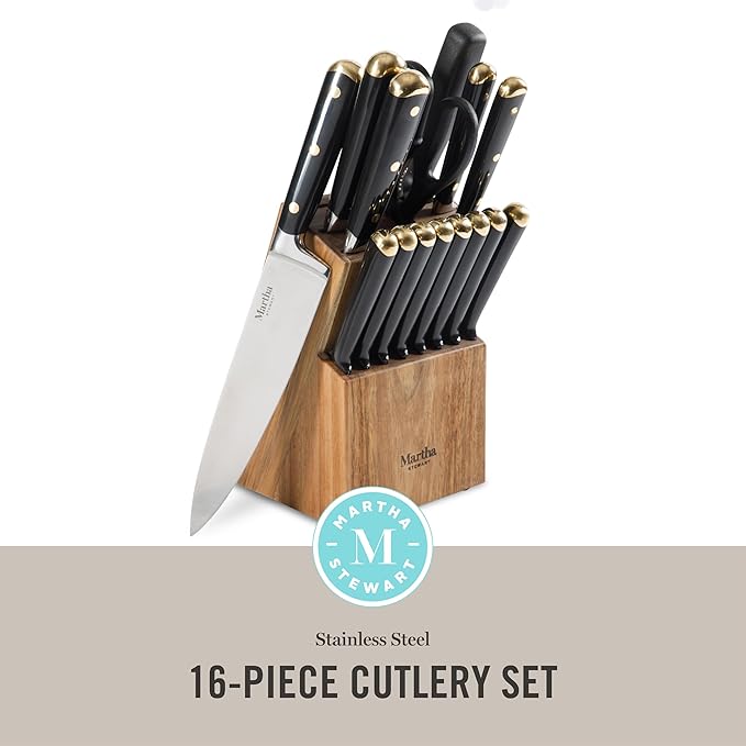 Martha Stewart 16-Piece Lockton High Carbon Stainless Steel Knife Block Set - Image 2