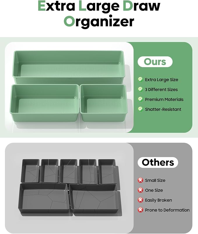 10 Pack Large Size Plastic Drawer Organizers Set, 3 Sizes Desk Drawer Organizer - Image 3