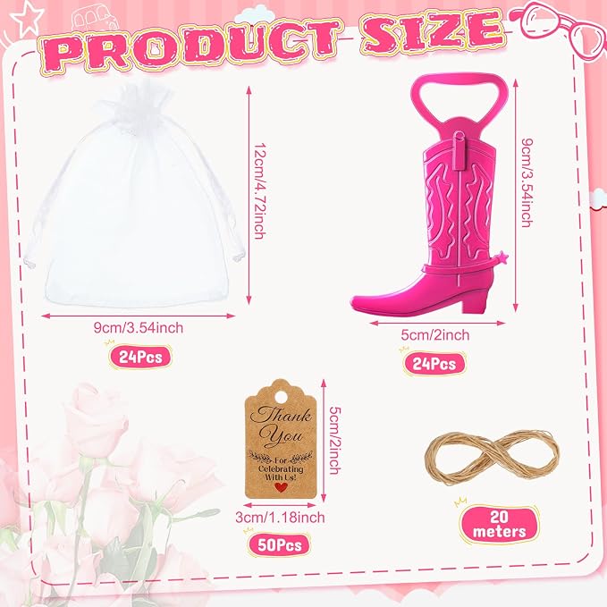 Meanplan 99 Pcs Cowboy Boot Bottle Opener Set Cowgirl Western Derby Wedding - Image 2