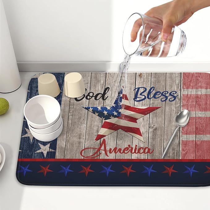 Kawani 4th of July Dish Drying Mat 18x24 Inch Patriotic God Bless America - Image 6