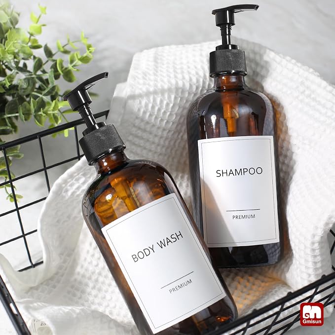 GMISUN Amber Glass Soap Dispenser, 2 Pack Bathroom Hand Soap Dispensers - Image 8