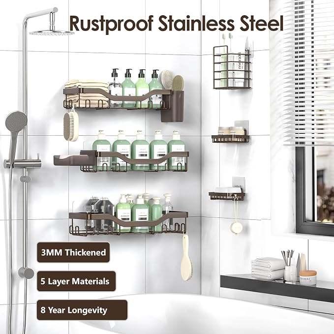 NESOMI Shower Caddy Adhesive Shower Organizer 8-Pack, Rustproof Stainless Steel - Image 5