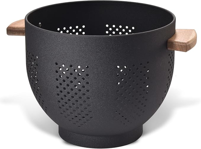Metal Colander with Wood Handle and Stable Base, Powder Coated Steel Kitchen by Unknown