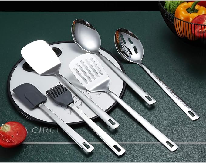 Cooking Spoon, Berglander 6 Pieces Spatula Set Stainless Steel, Metal Spatula - Image 2