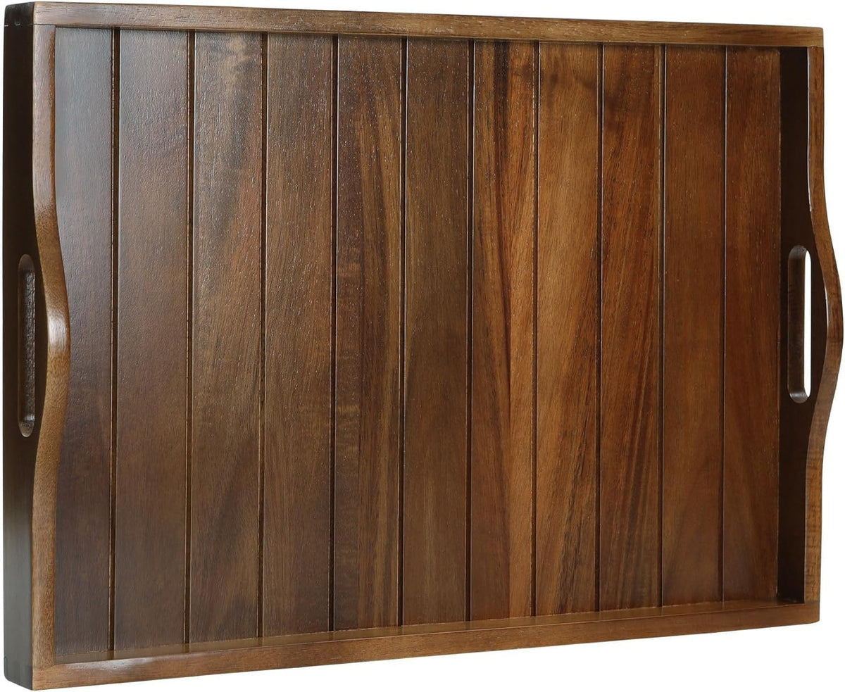 Joy&Grace Large Acacia Wooden Serving Tray with Handles 20 x 14 inch