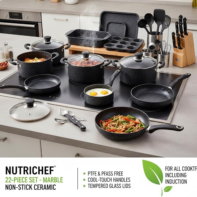 NutriChef 22‑Piece Non‑Stick Ceramic Pots and Pans Set – - Image 5
