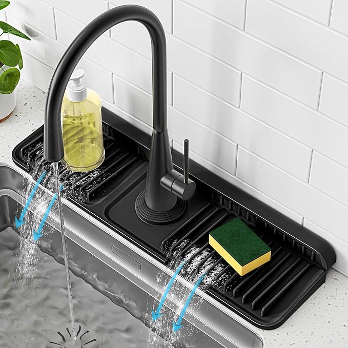 PoYang 17.7 inch Faucet Mat for Kitchen Sink Splash Guard, 7° Slope Silicone by PoYang