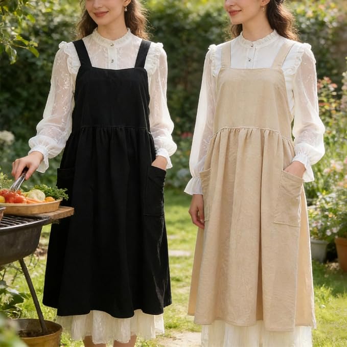 Uaussi Cotton Linen Apron Cross Back Work Apron - Image 3