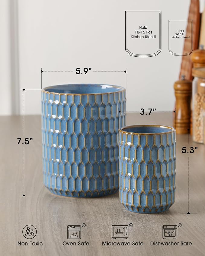 Utensil Holder, 7.5"+5.3" Ceramic Kitchen Utensil Holder - Image 3