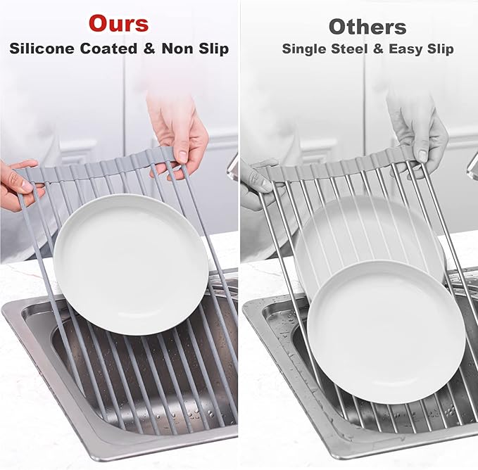 MERRYBOX Roll Up Dish Drying Rack, Silicone Wrapped Over The Sink Dish Rack - Image 7
