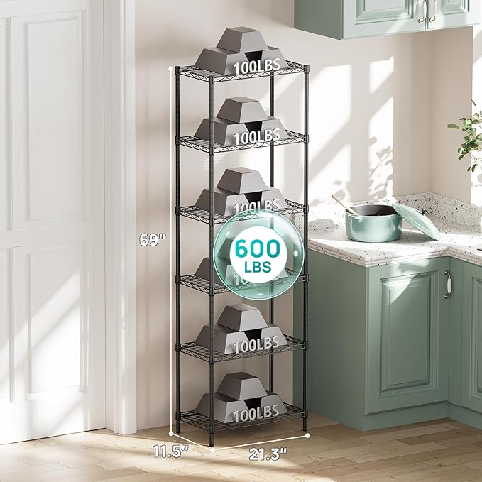 SINGAYE 6 Tier Adjustable Storage Shelf Wire Shelving Unit Metal Shelves - Image 3