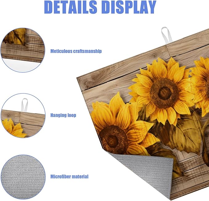 Vintage Sunflower Wooden Grain Dish Drying Mat - Image 3