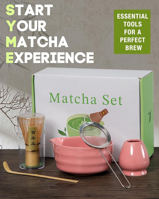 5PCS Pink Matcha Set - 17OZ Ceremonial Bowl - Image 4