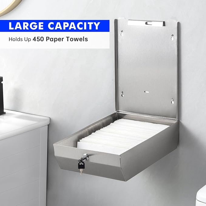 Paper Towel Dispenser Wall Mount Commercial, Brushed Stainless Steel & - Image 5