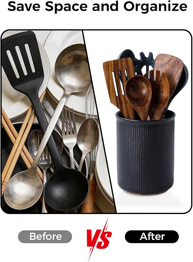 LoeJan Utensil Holder, Extra Large Utensil Crock, Stable Ceramic Utensil - Image 6