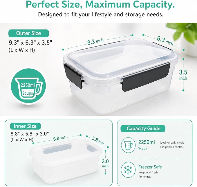 YORY 9 cup Plastic Food Storage Containers - Image 2