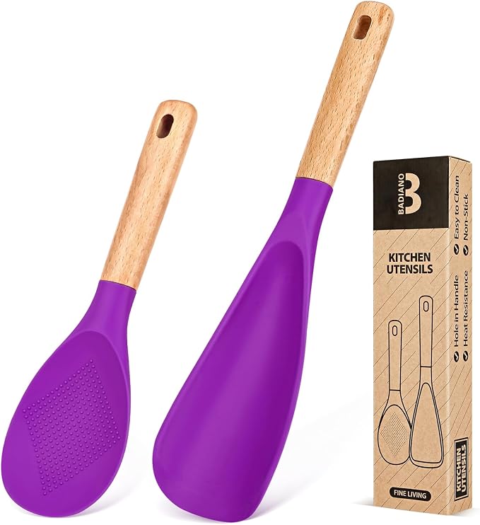 Cooking Spoon and Rice Scooper for Nonstick Cookwares, Wood Handle Spoon for by BADIANO