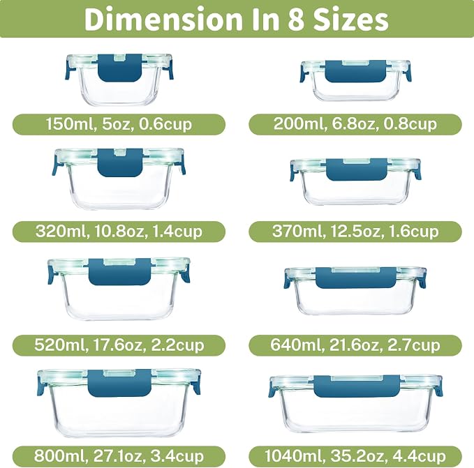 HOMBERKING 8 Pack Glass Food Storage Containers - Image 2